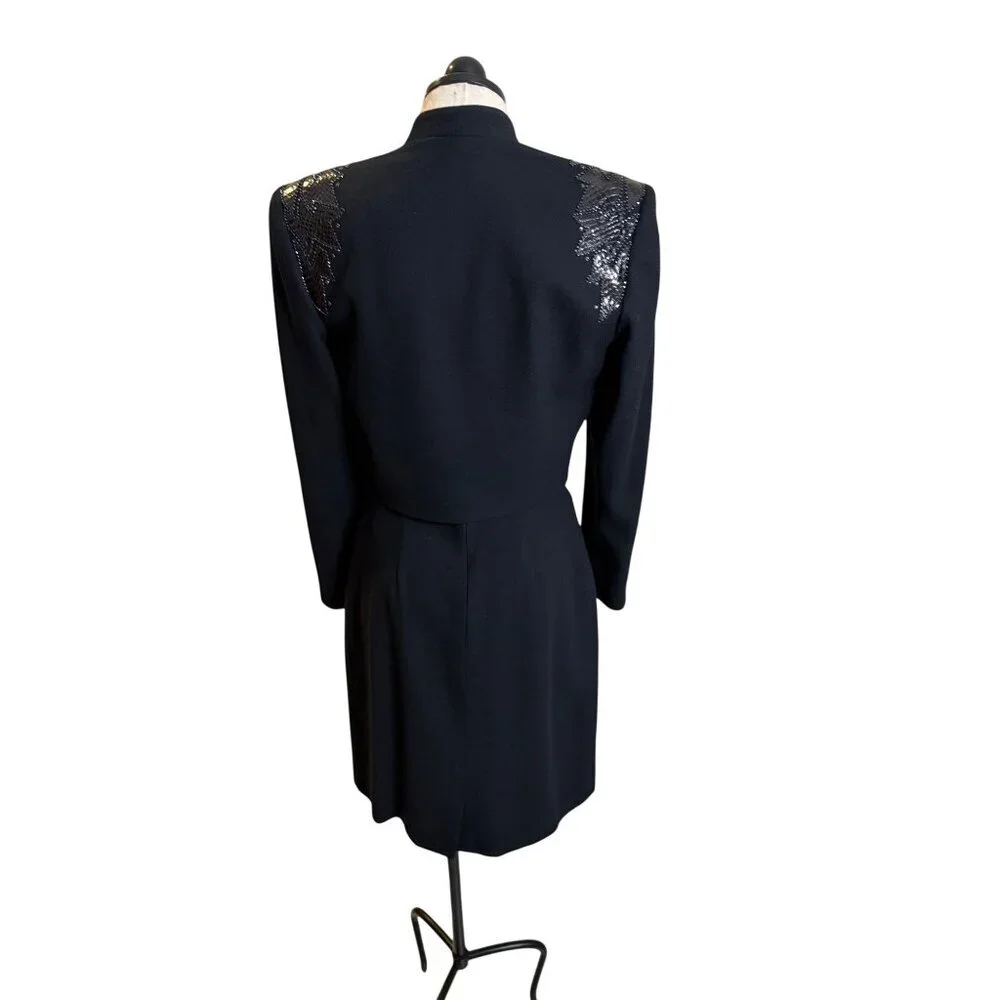 Nolan Miller Womens Bolero Jacket Skirt Set Size 6 Black Wool Snakeskin Beaded - Picture 10 of 13